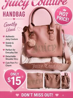 Juicy Couture Pink Satchel with Pom-Pom Charm